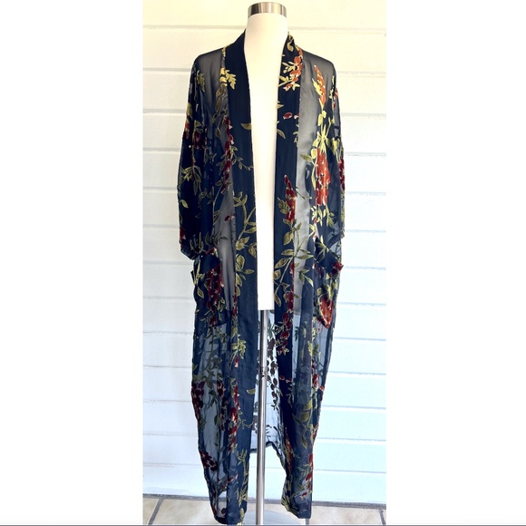 ZARA Burnout Velvet Floral Kimono Robe (*missing belt) - M - Picture 1 of 8
